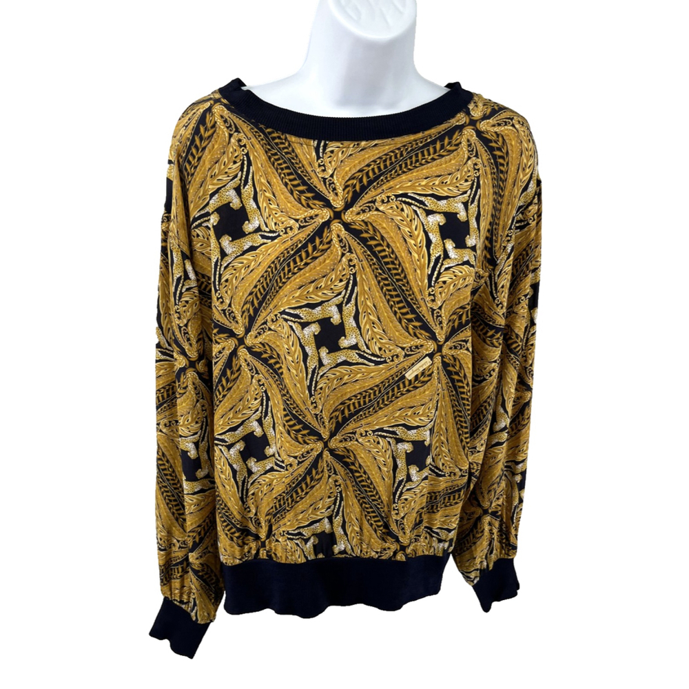 Vtg Salvatore Ferragamo Top Womens One Size Silk Cheetah Leaf Print Italy